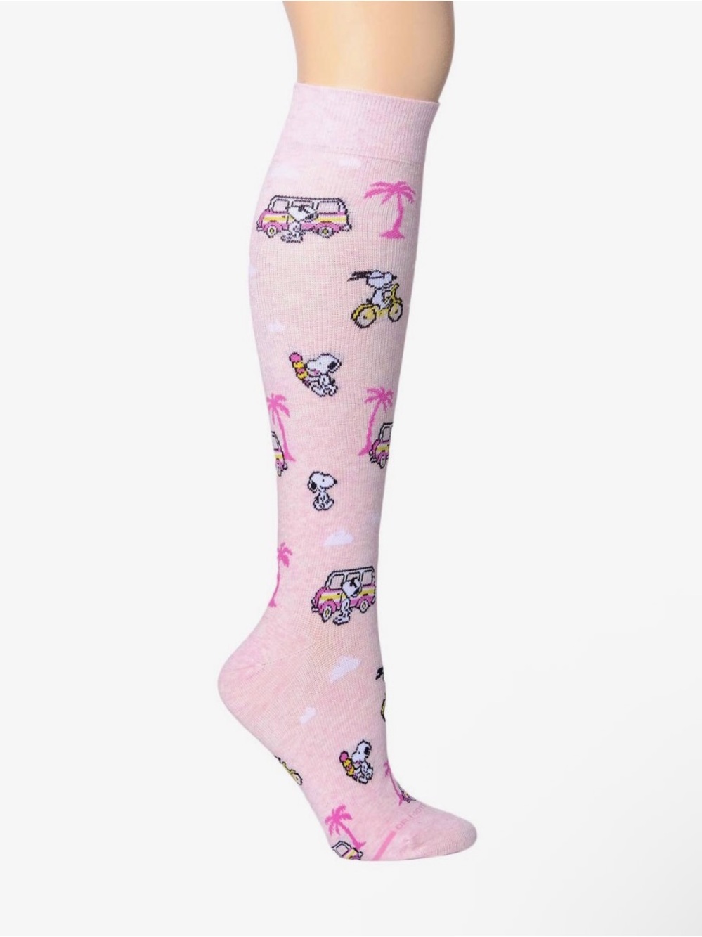 Pink Novelty Knee-High Socks with Cartoon Snoopy Motif